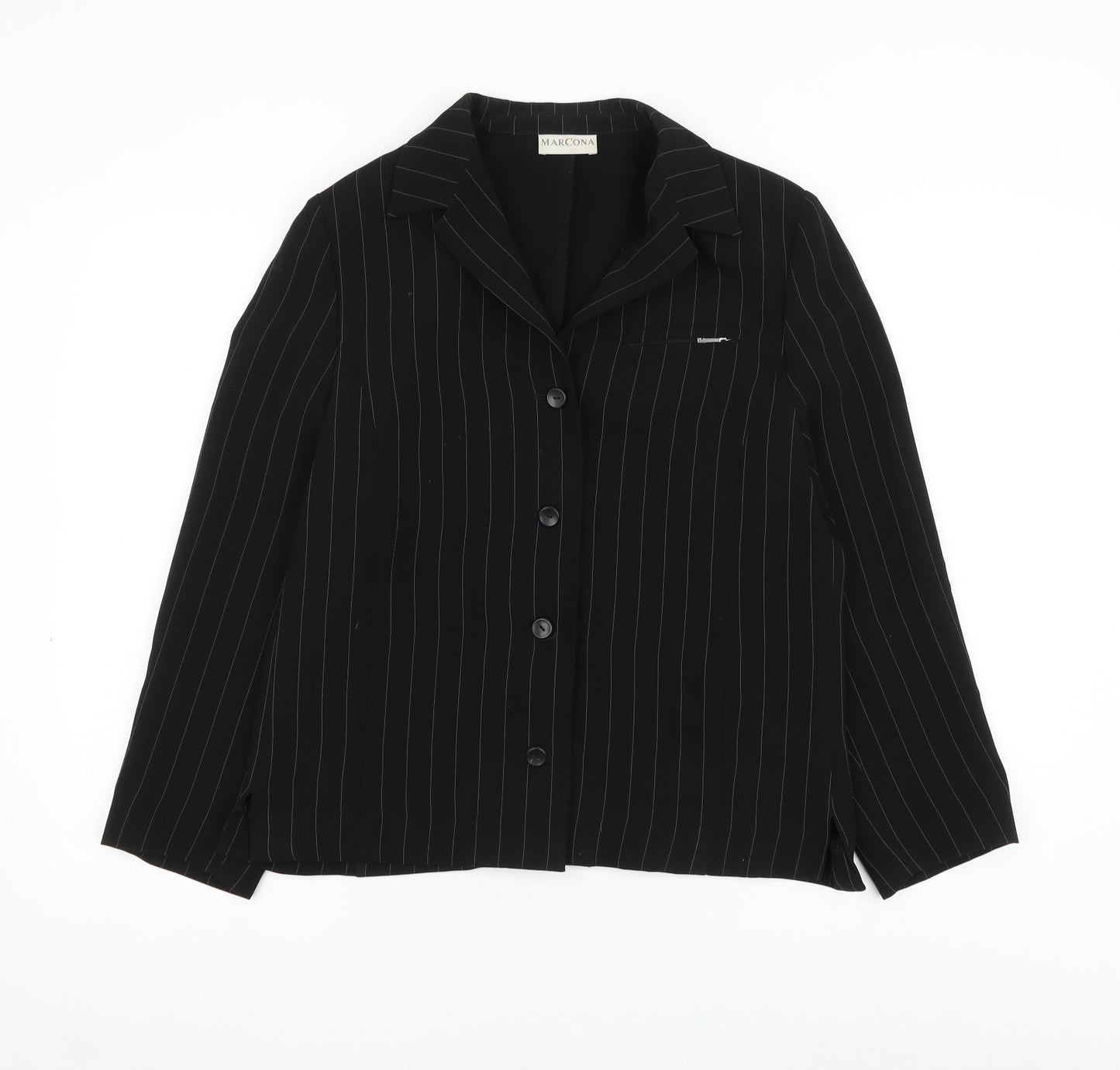 Marcona Womens Black Striped Jacket Blazer Size 10 Button