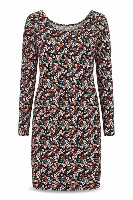 H&M Womens Blue Floral Viscose Pencil Dress Size 8 Scoop Neck Pullover