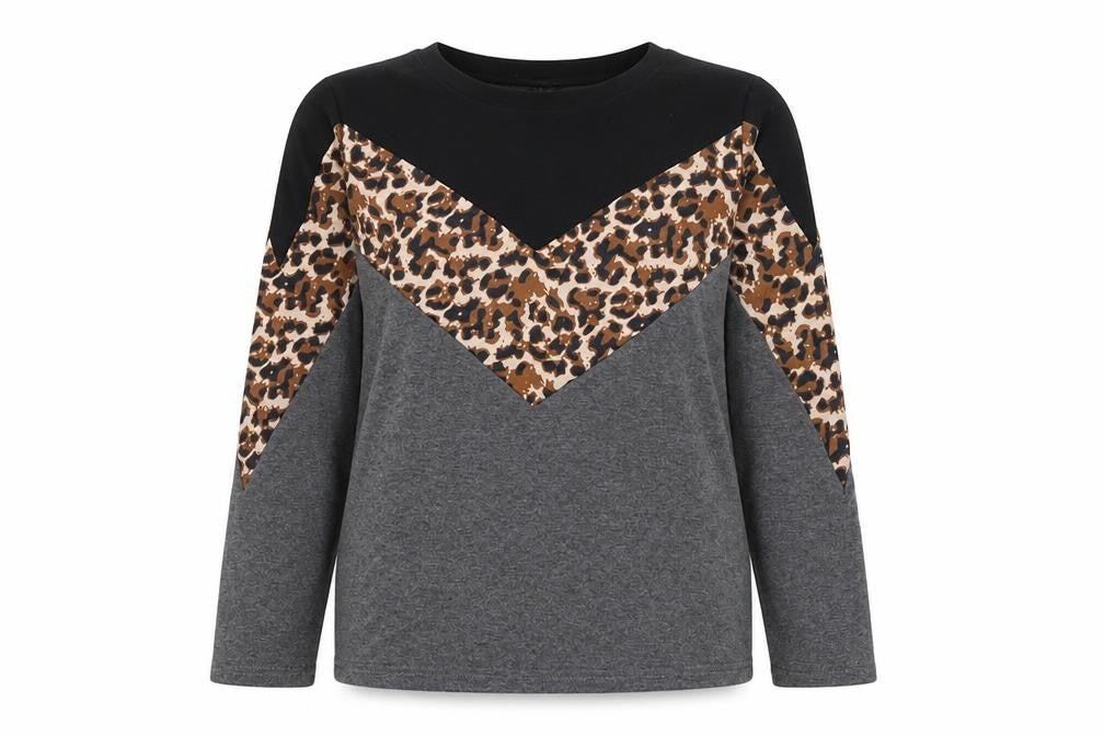 SheIn Womens Grey Colourblock Cotton Pullover Sweatshirt Size M Pullover - Leopard Print