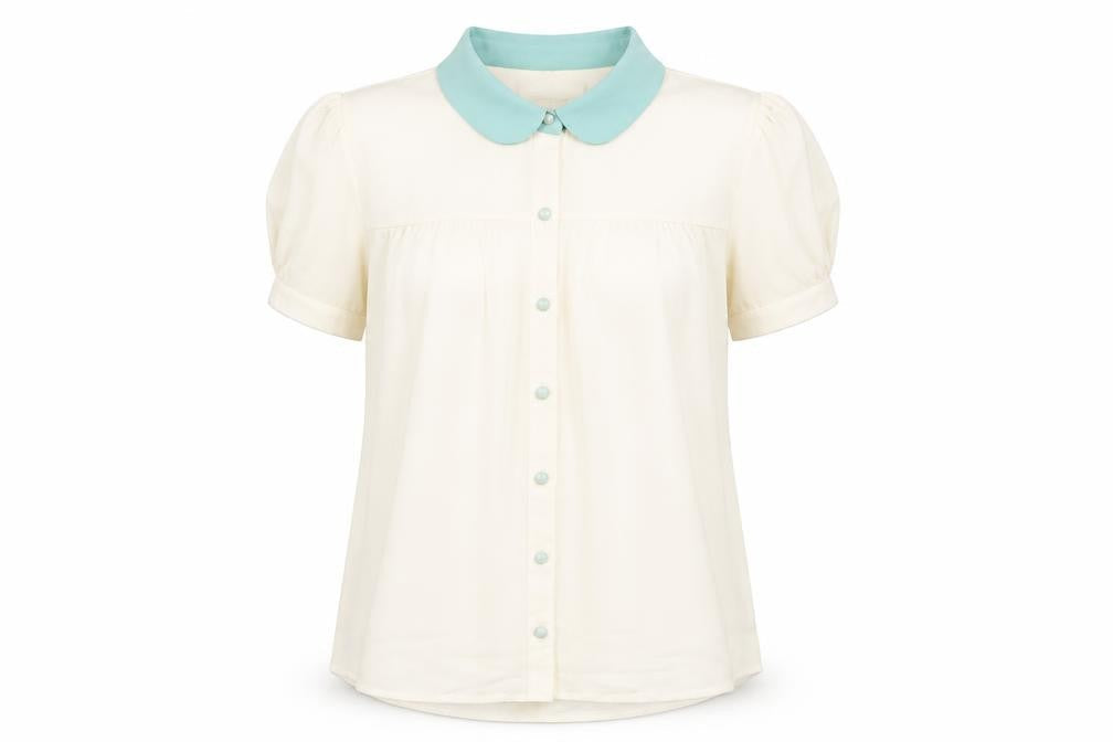 Darimeya Womens Ivory Polyester Basic Button-Up Size S Collared