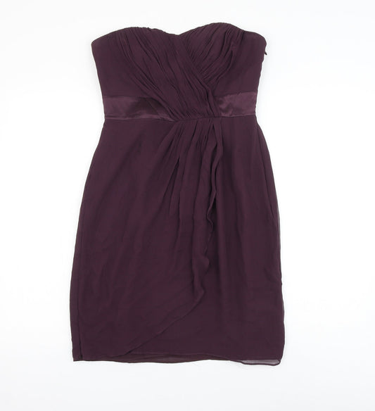 Coast Womens Purple Silk Mini Size 10 Off the Shoulder Zip