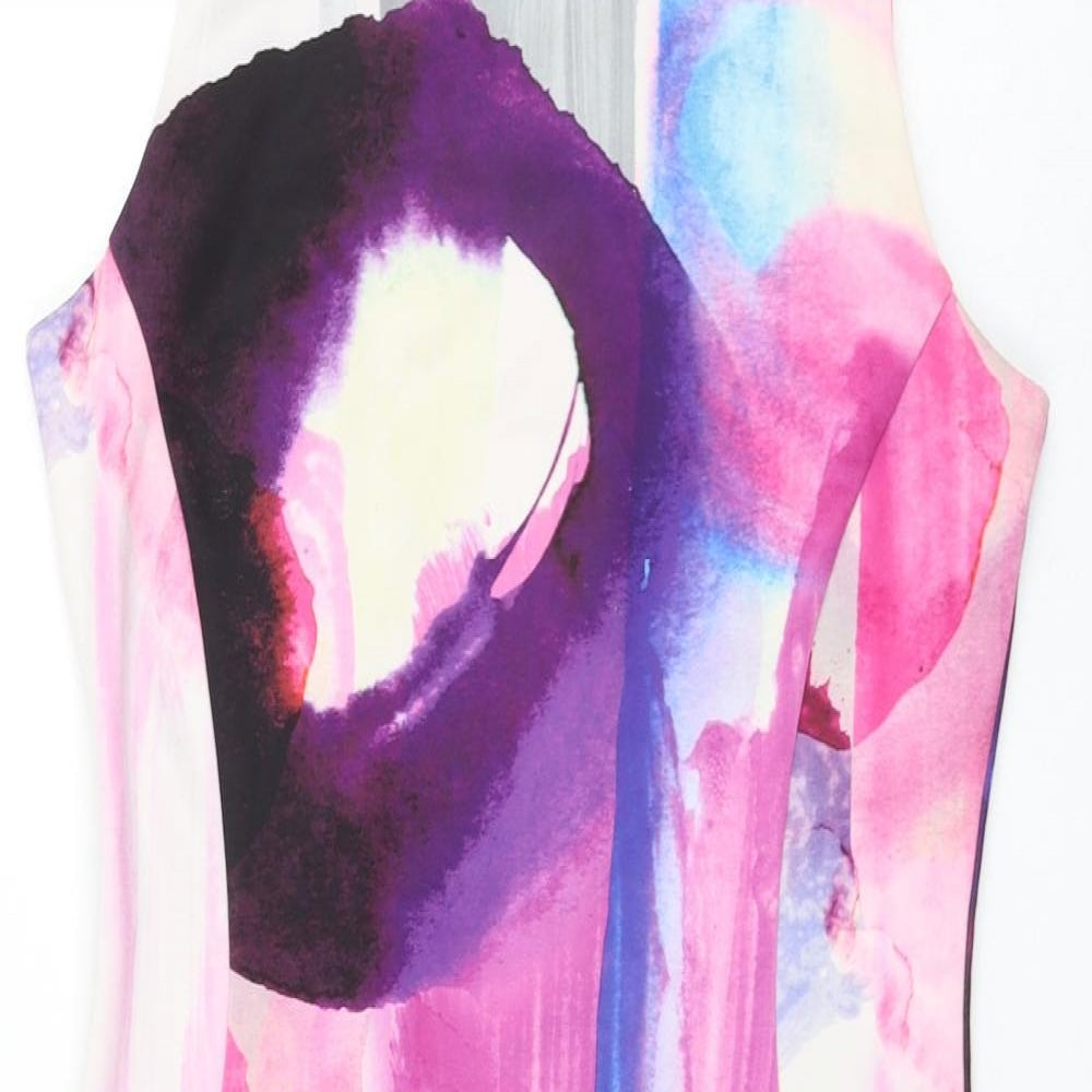 H&M Womens Multicoloured Geometric Polyester Shift Size S Round Neck Zip