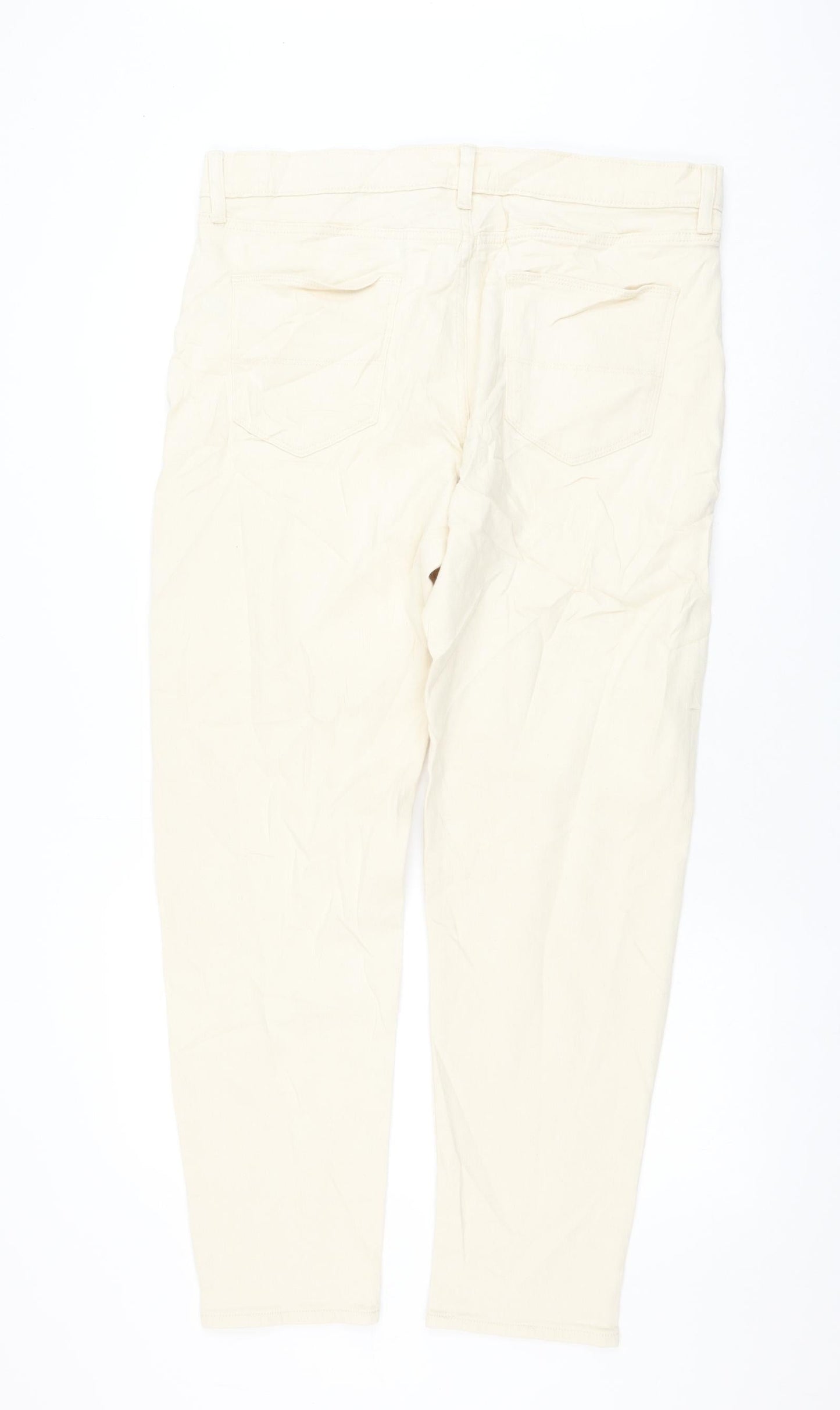 Marks and Spencer Womens Beige Cotton Tapered Jeans Size 34 in L31 in Regular Zip