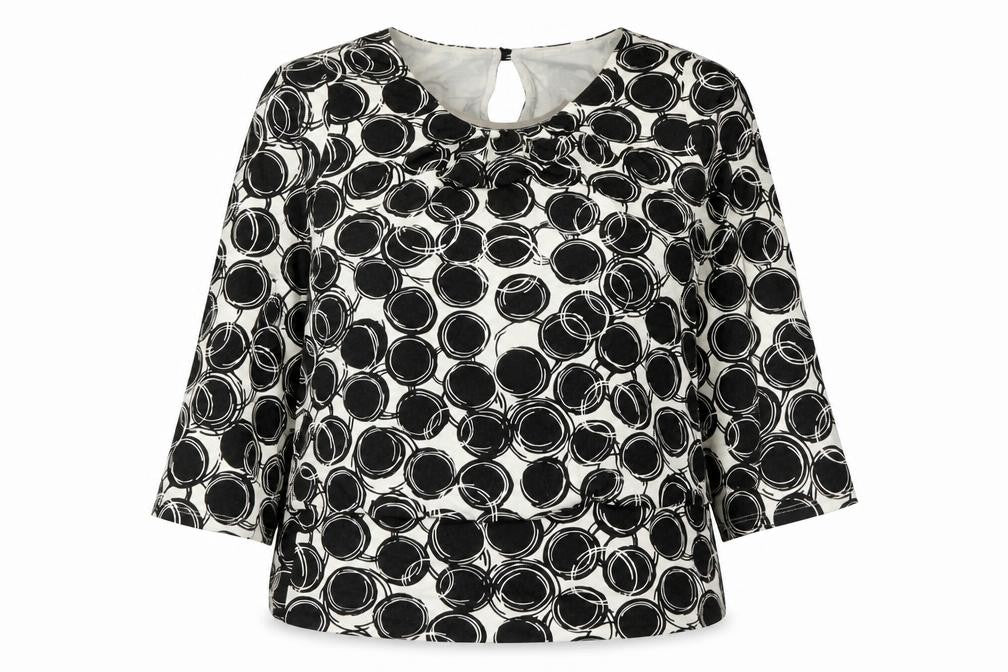 Roman Womens White Geometric Viscose Basic Blouse Size 16 Round Neck