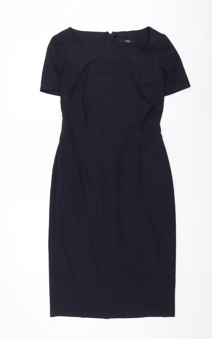 Next Womens Blue Polyester Shift Size 10 Square Neck Zip
