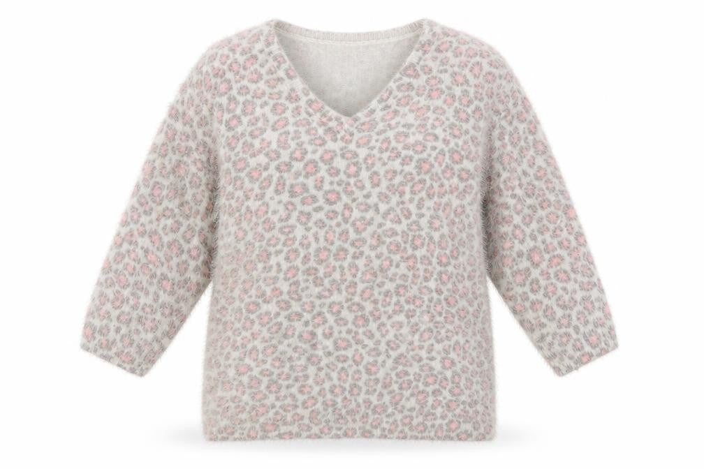 Wallis Womens Grey V-Neck Animal Print Nylon Pullover Jumper Size S - Leopard Print