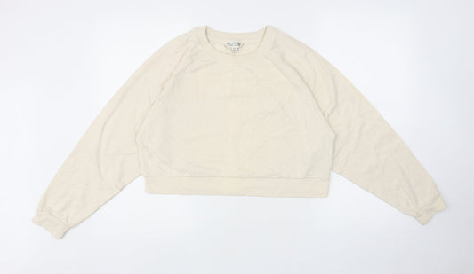 Miss Selfridge Womens Ivory Cotton Pullover Sweatshirt Size S Pullover - Cropped