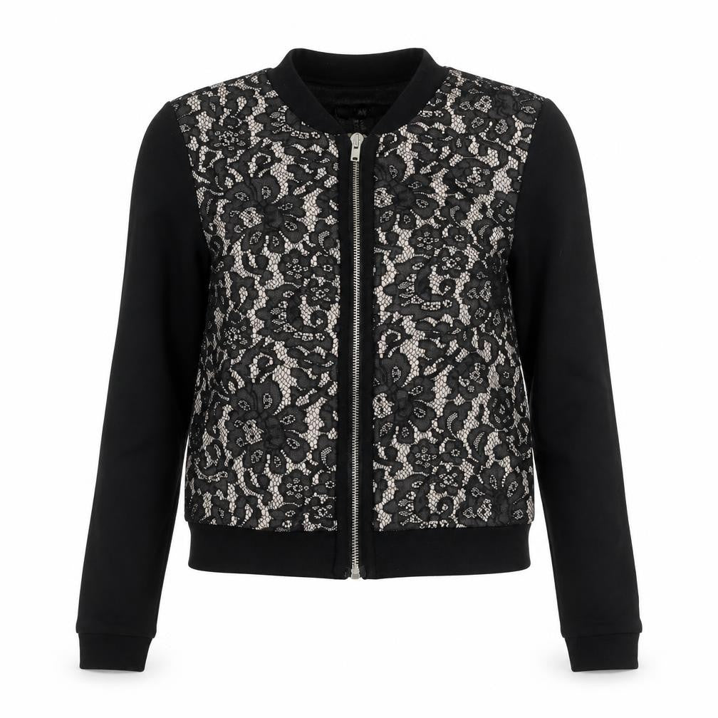 H&M Womens Black Floral Polyester Full Zip Sweatshirt Size XS Zip