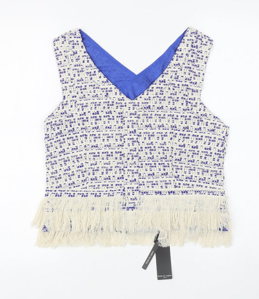 Drole De Copine Womens Blue Polyester Cropped Tank Size L V-Neck