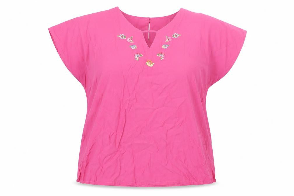 Daxon Womens Pink Floral Viscose Basic T-Shirt Size 14 Round Neck