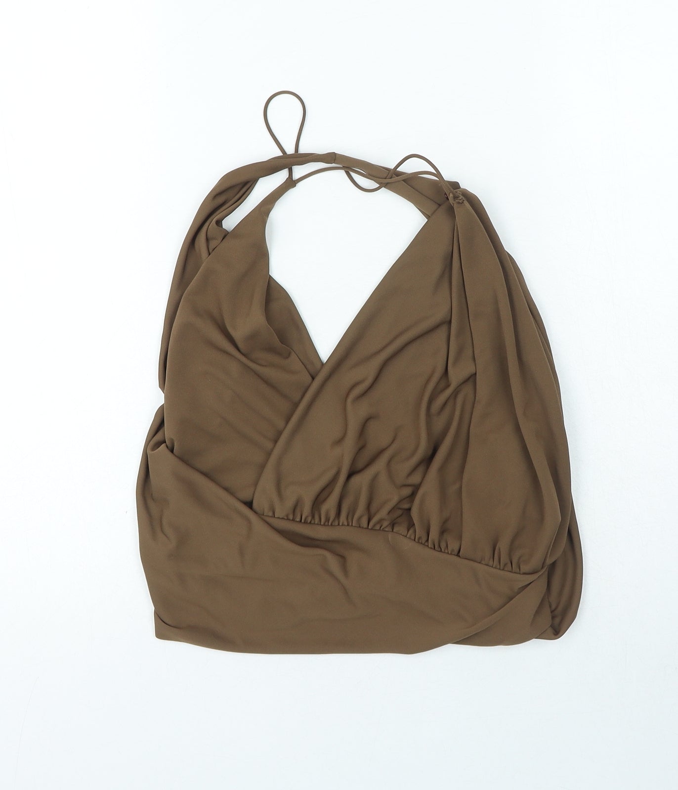 Zara Womens Brown Polyester Basic Blouse Size S V-Neck