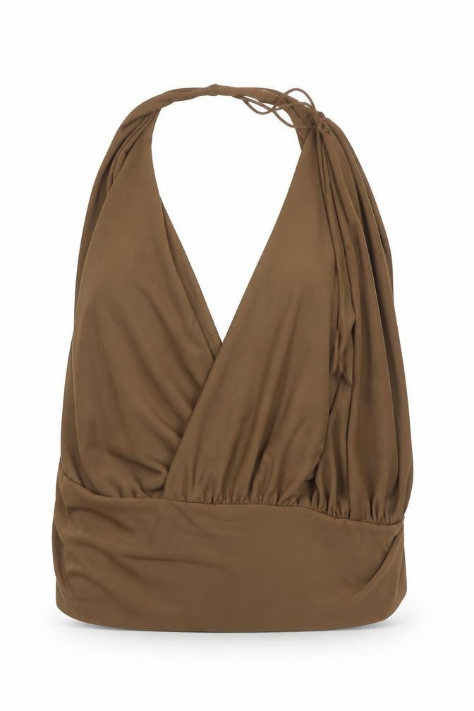 Zara Womens Brown Polyester Basic Blouse Size S V-Neck
