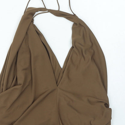 Zara Womens Brown Polyester Basic Blouse Size S V-Neck