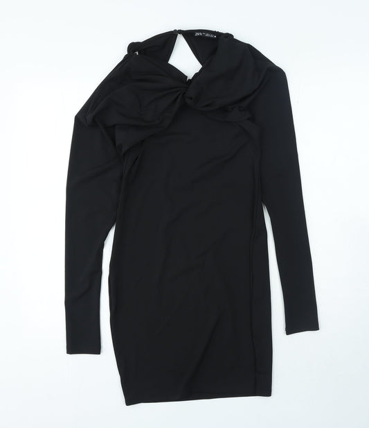 Zara Womens Black Polyester Mini Size S Round Neck Pullover