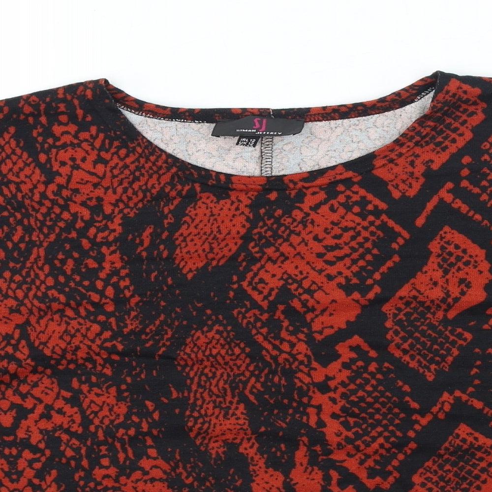 Simon Jeffrey Womens Red Animal Print Polyester Basic T-Shirt Size 12 Round Neck - Snake Skin Print