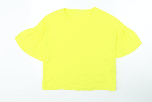 Stradivarius Womens Yellow Polyester Basic Blouse Size S Round Neck