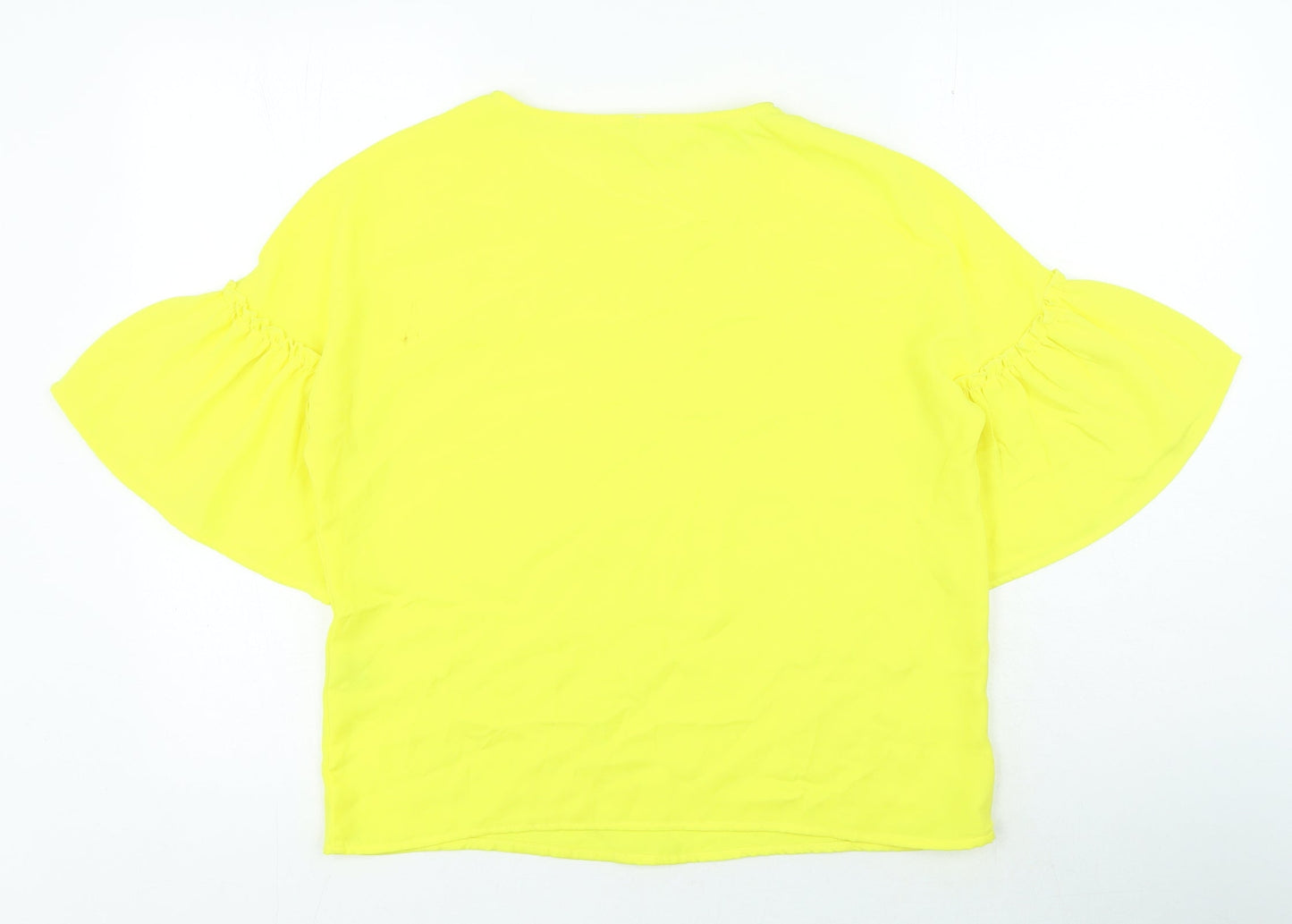 Stradivarius Womens Yellow Polyester Basic Blouse Size S Round Neck
