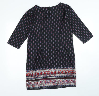New Look Womens Multicoloured Geometric Polyester Sheath Size 10 Round Neck Button