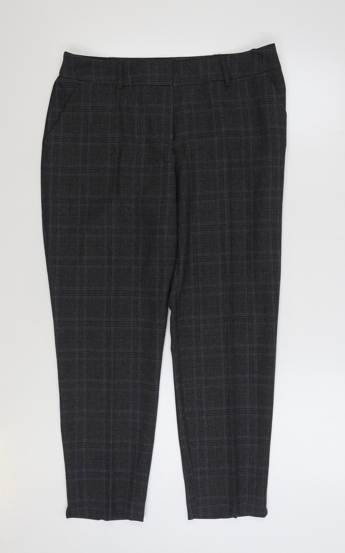 Dorothy Perkins Womens Grey Plaid Cotton Trousers Size 12 L26 in Regular Zip