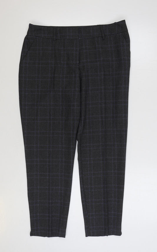 Dorothy Perkins Womens Grey Plaid Cotton Trousers Size 12 L26 in Regular Zip