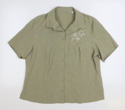 EWM Womens Beige Polyester Basic Button-Up Size 16 Collared