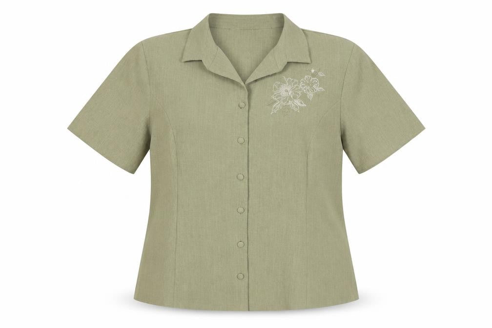 EWM Womens Beige Polyester Basic Button-Up Size 16 Collared