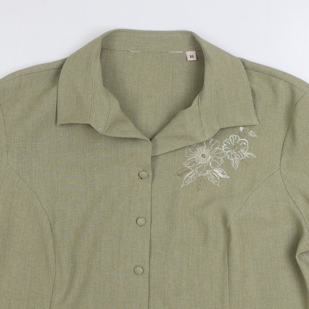 EWM Womens Beige Polyester Basic Button-Up Size 16 Collared