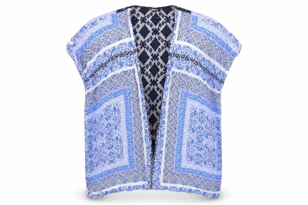 New Look Womens Blue V-Neck Geometric Polyester Vest Jumper Size M