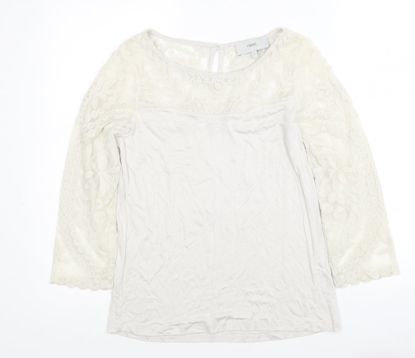 NEXT Womens Ivory Geometric Polyester Jersey Blouse Size 6 Round Neck