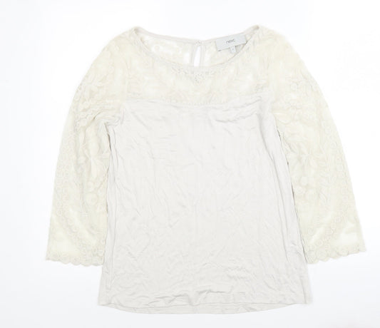 NEXT Womens Ivory Geometric Polyester Jersey Blouse Size 6 Round Neck