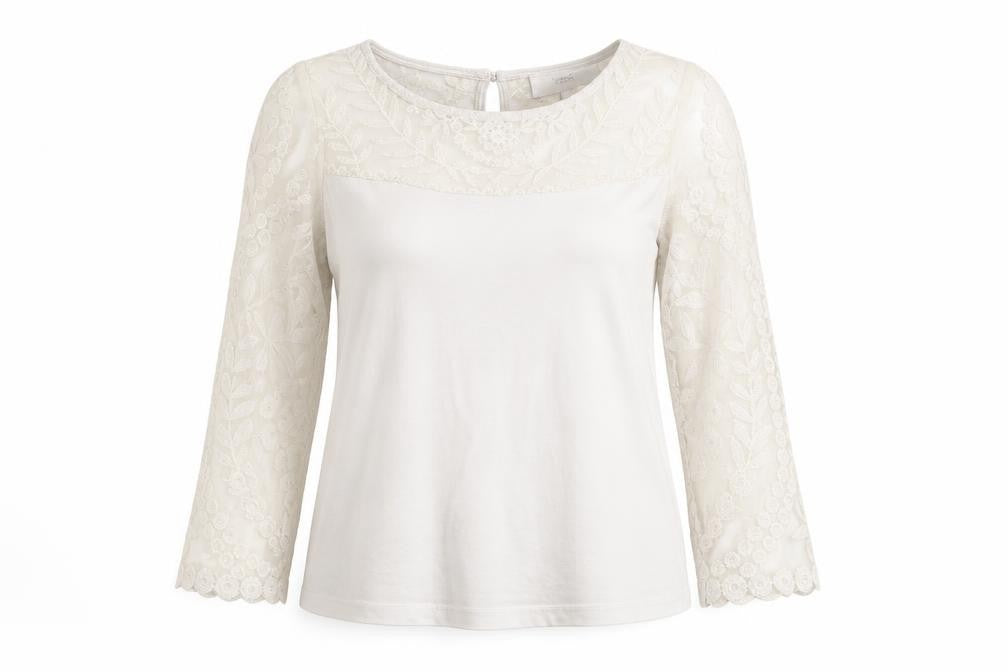NEXT Womens Ivory Geometric Polyester Jersey Blouse Size 6 Round Neck