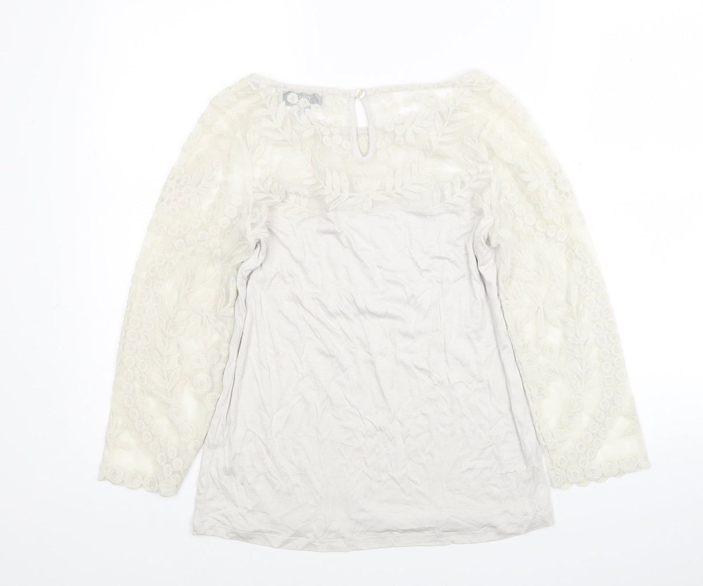 NEXT Womens Ivory Geometric Polyester Jersey Blouse Size 6 Round Neck