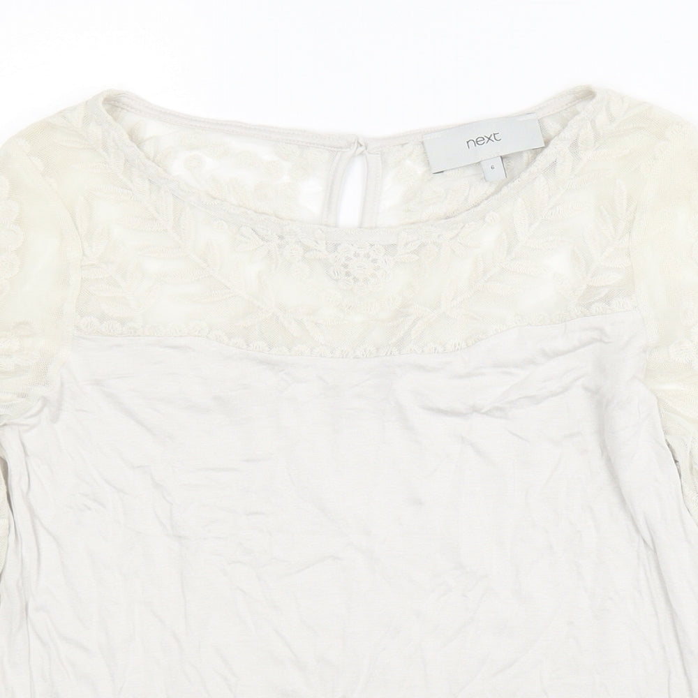 NEXT Womens Ivory Geometric Polyester Jersey Blouse Size 6 Round Neck