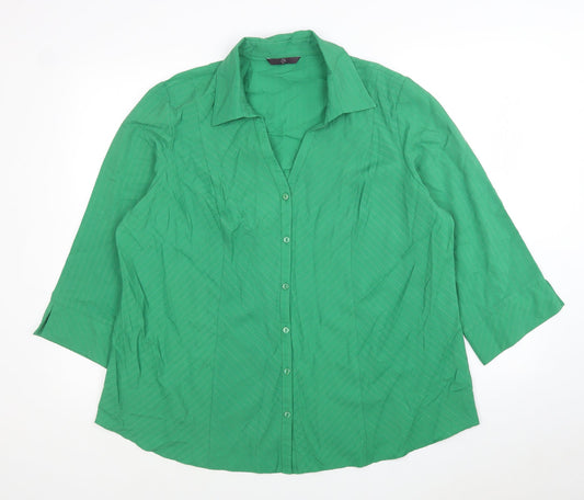 Arcadia Womens Green Striped Viscose Jersey Button-Up Size 20 V-Neck