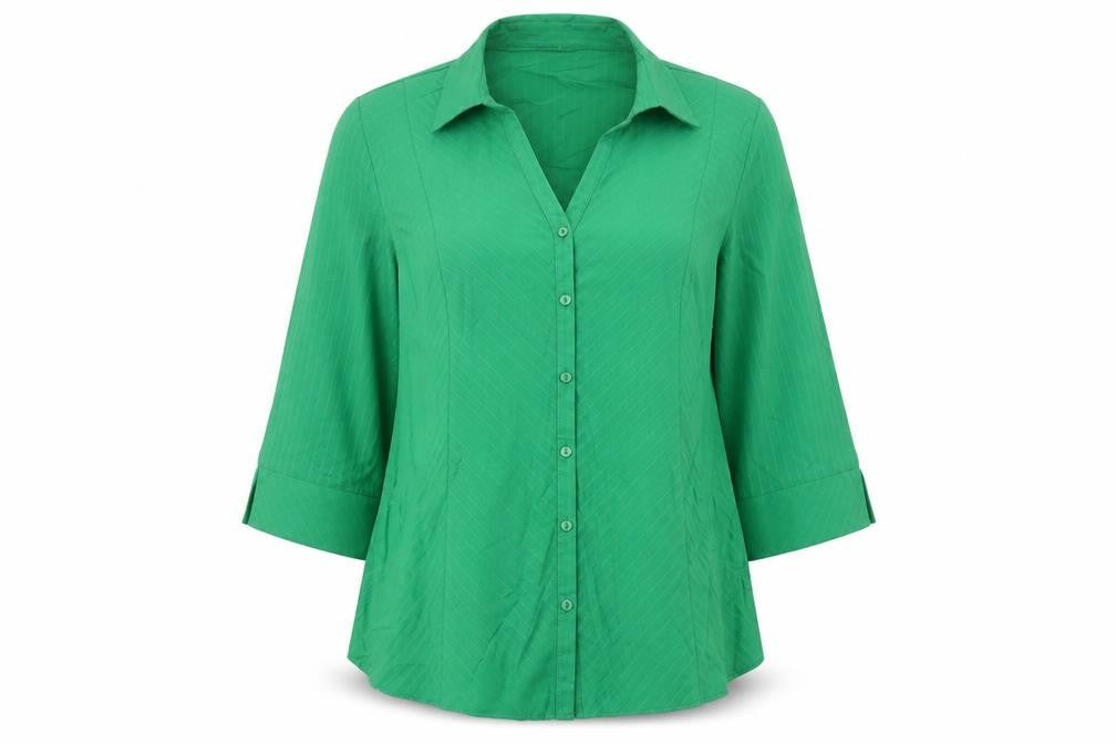 Arcadia Womens Green Striped Viscose Jersey Button-Up Size 20 V-Neck