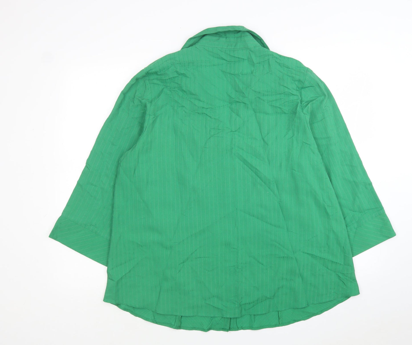 Arcadia Womens Green Striped Viscose Jersey Button-Up Size 20 V-Neck