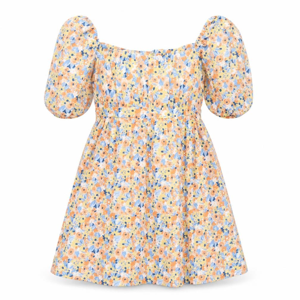 SHEIN Womens Yellow Floral Polyester Fit & Flare Size L Square Neck Tie