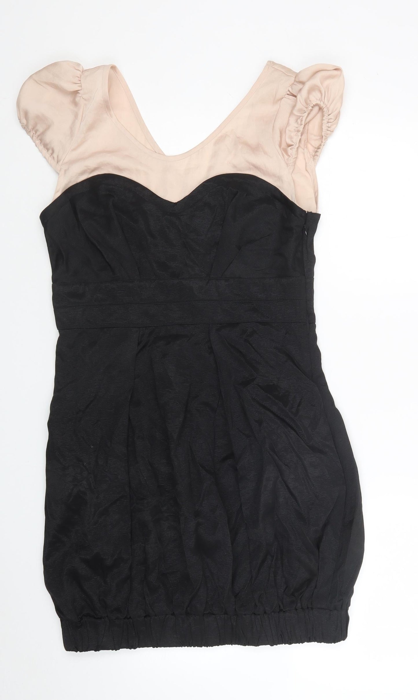 Miss Selfridge Womens Black Colourblock Viscose A-Line Size 12 Scoop Neck Zip