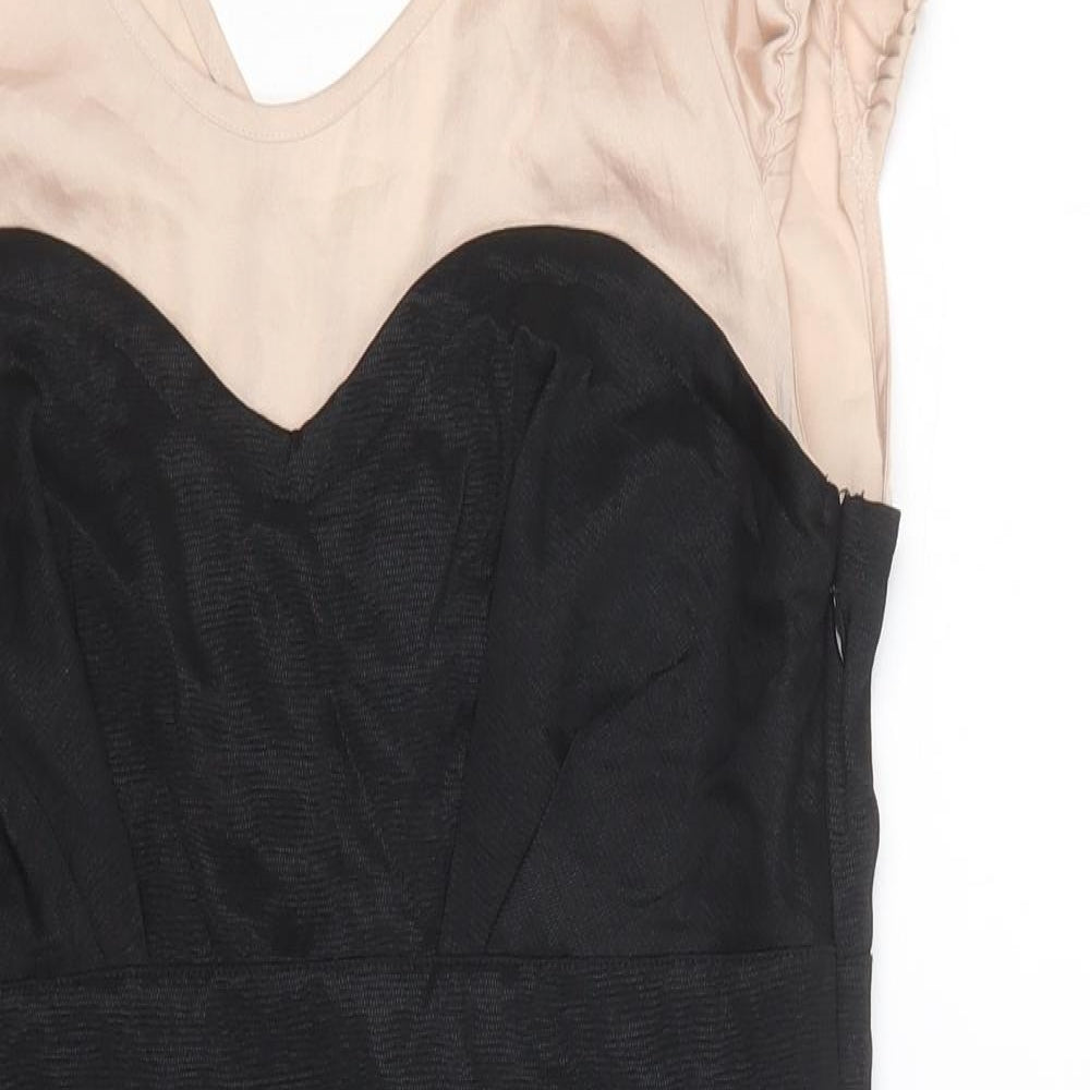 Miss Selfridge Womens Black Colourblock Viscose A-Line Size 12 Scoop Neck Zip