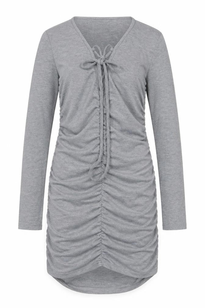 SheIn Womens Grey Polyester Bodycon Size L V-Neck Pullover