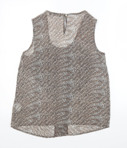 Atmosphere Womens Brown Animal Print Polyester Basic Blouse Size 10 Round Neck