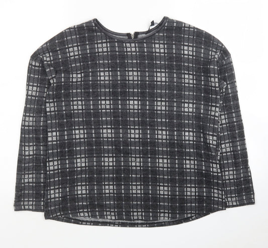 Peacocks Womens Grey Plaid Polyester Basic Blouse Size 12 Round Neck