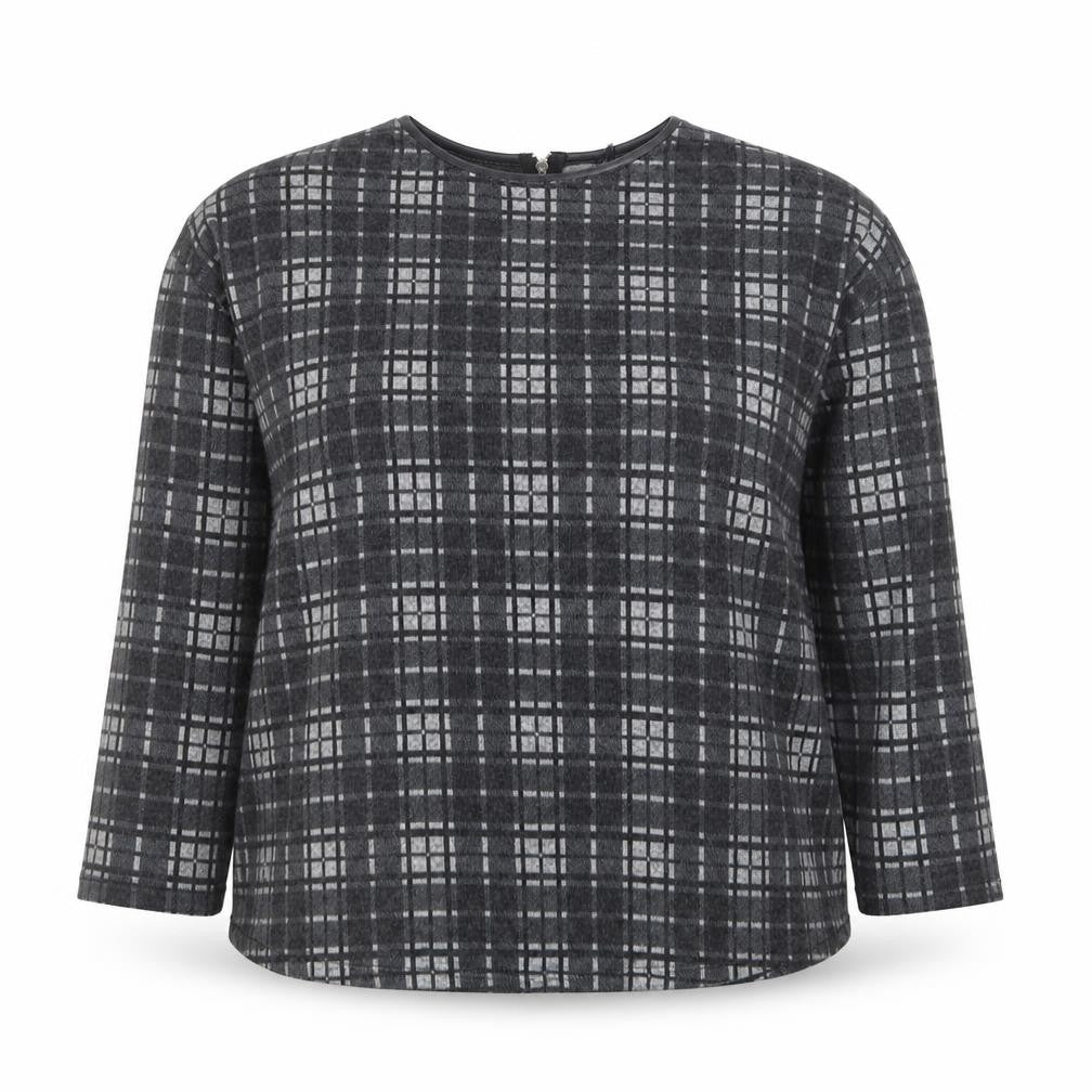 Peacocks Womens Grey Plaid Polyester Basic Blouse Size 12 Round Neck