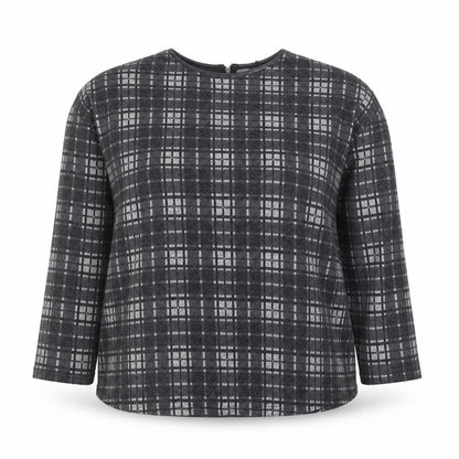 Peacocks Womens Grey Plaid Polyester Basic Blouse Size 12 Round Neck