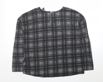 Peacocks Womens Grey Plaid Polyester Basic Blouse Size 12 Round Neck