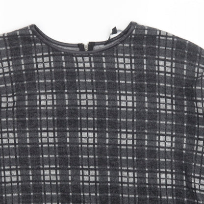 Peacocks Womens Grey Plaid Polyester Basic Blouse Size 12 Round Neck