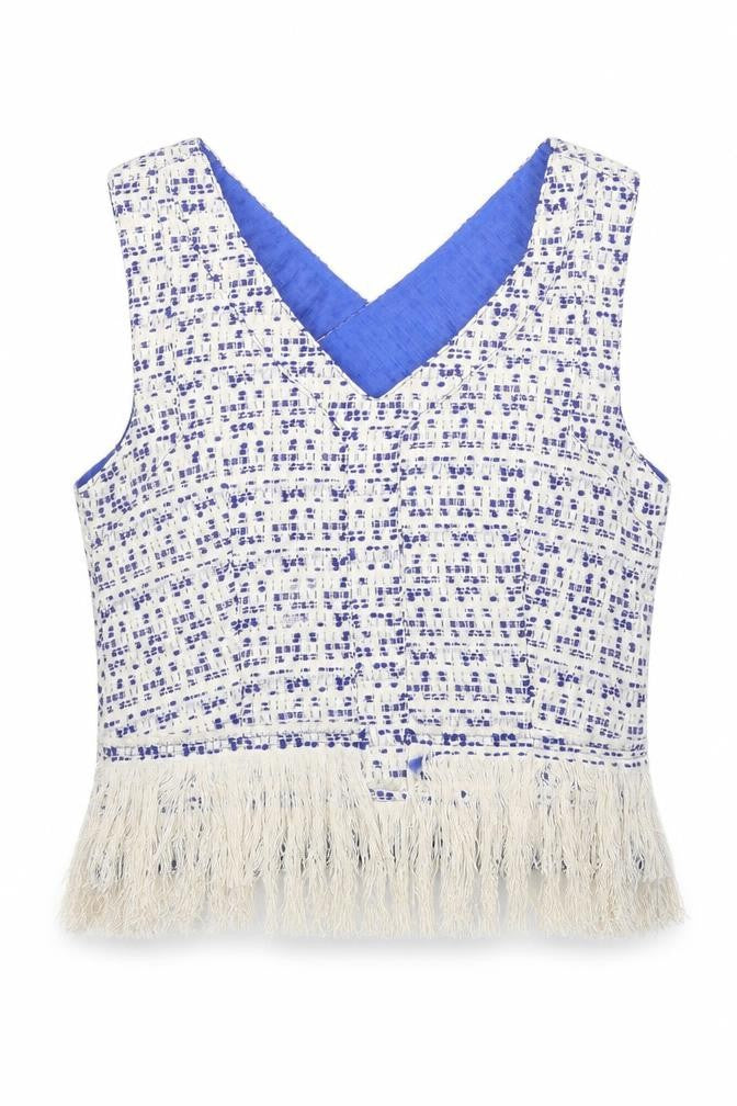 Drole de copine Womens White Geometric Polyester Cropped Blouse Size S V-Neck