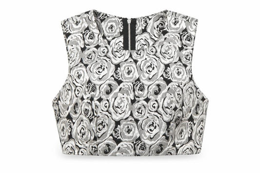 Boohoo Womens Gold Floral Polyester Cropped Blouse Size 10 Scoop Neck