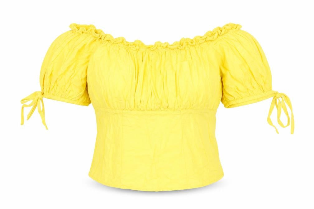 New Look Womens Yellow Linen Cropped Blouse Size 8 Off the Shoulder