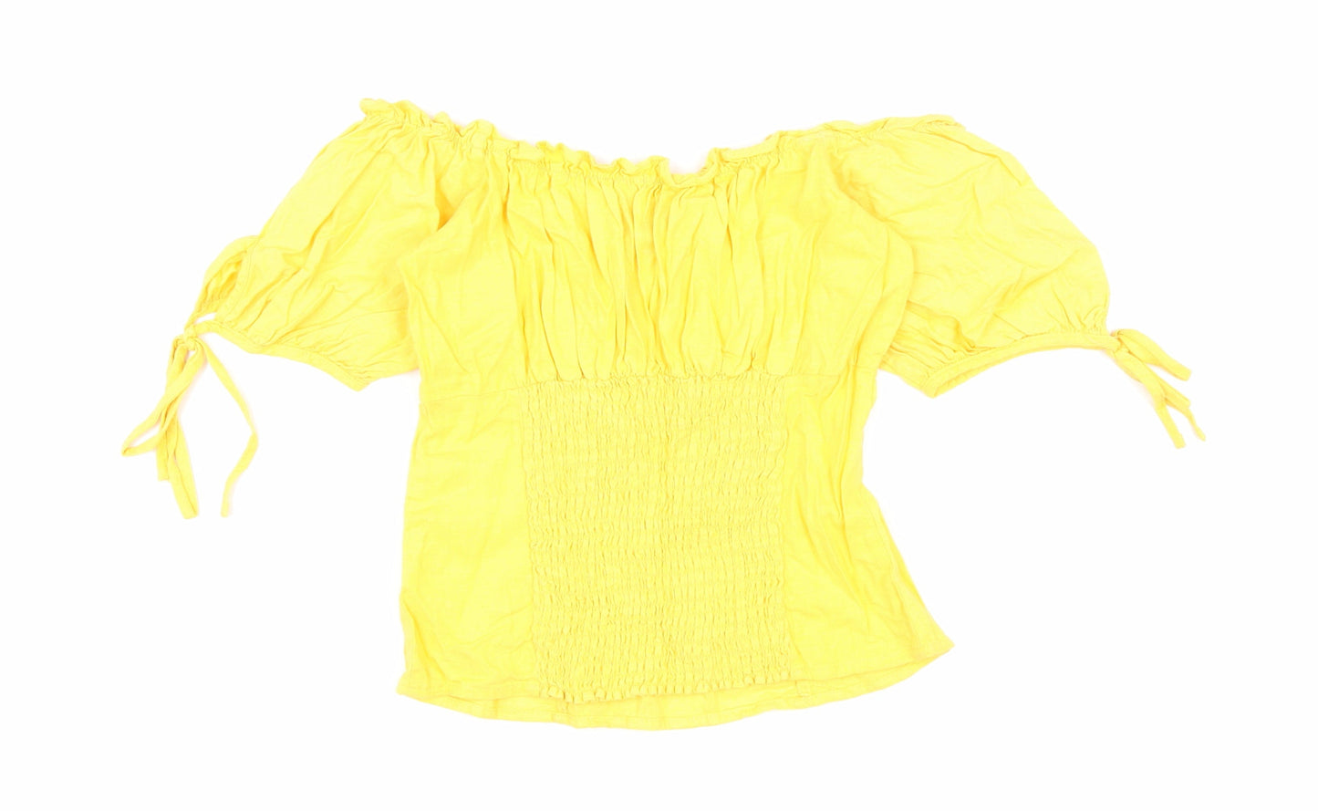New Look Womens Yellow Linen Cropped Blouse Size 8 Off the Shoulder